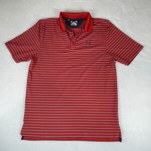Under Armour Polo Shirt Men Large Red Striped Heatgear Logo High Low Performance
